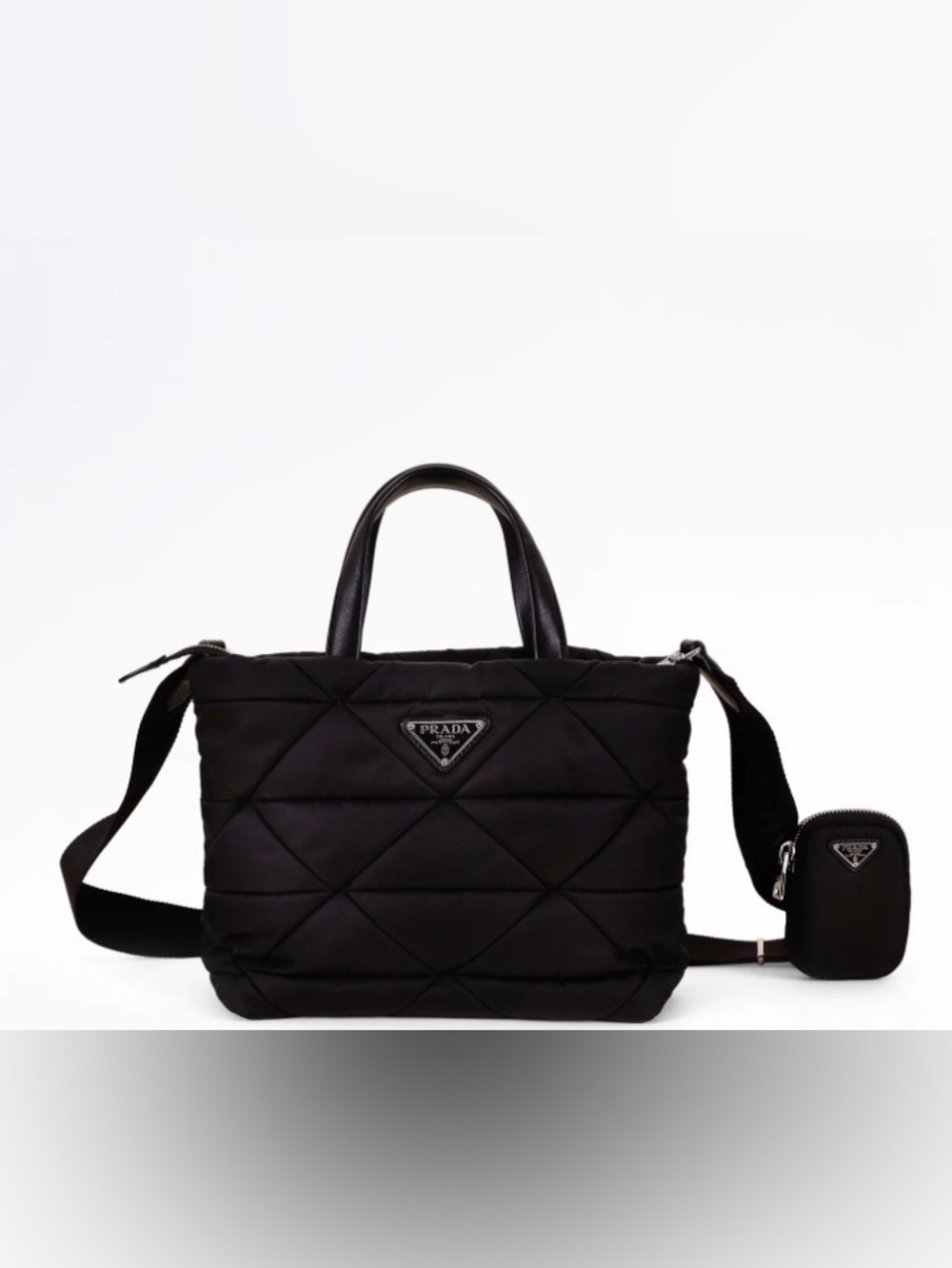 Prada Black Quilted Nylon Tote with Top Handles
